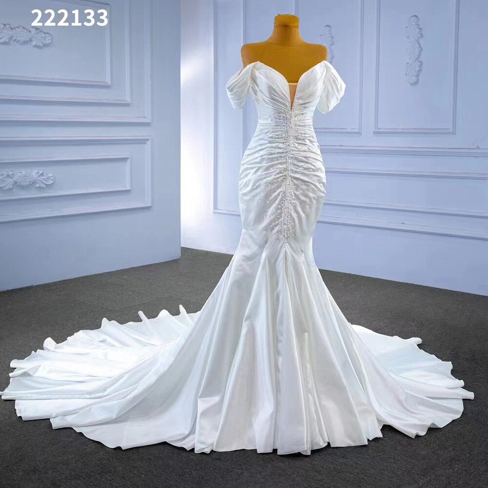 White Mermaid Sexy Off Shoulder Lace Up Beaded Bride Gowns Wedding Dress 2025 High End Custom Made HM222133