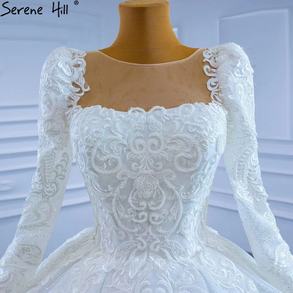 White Muslim Lace Beaded Wedding Dresses 2025 Luxury High-end Ball Gown Bridal Dress HM67258 Custom Made