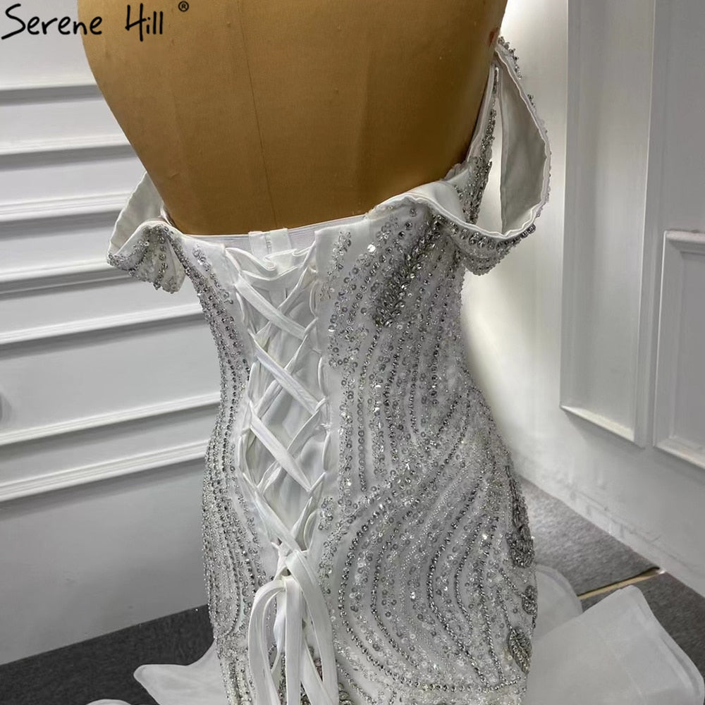 White Ruffles Beaded Wedding Dresses 2025 Mermaid Luxury Elegant Bride Gowns HM67283 Custom Made