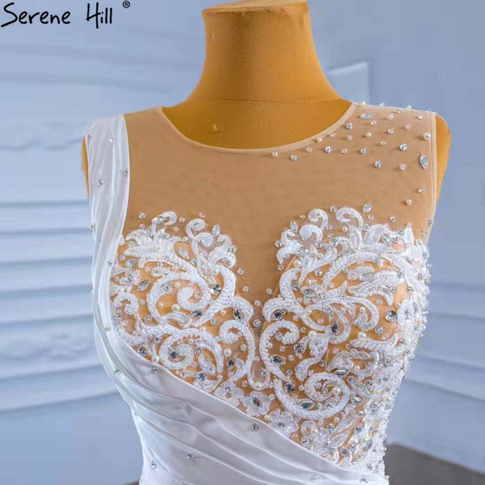 White Ruffles Beaded Wedding Dresses 2025 Sleeveless Luxury High-end Bride Gowns HM67413 Custom Made