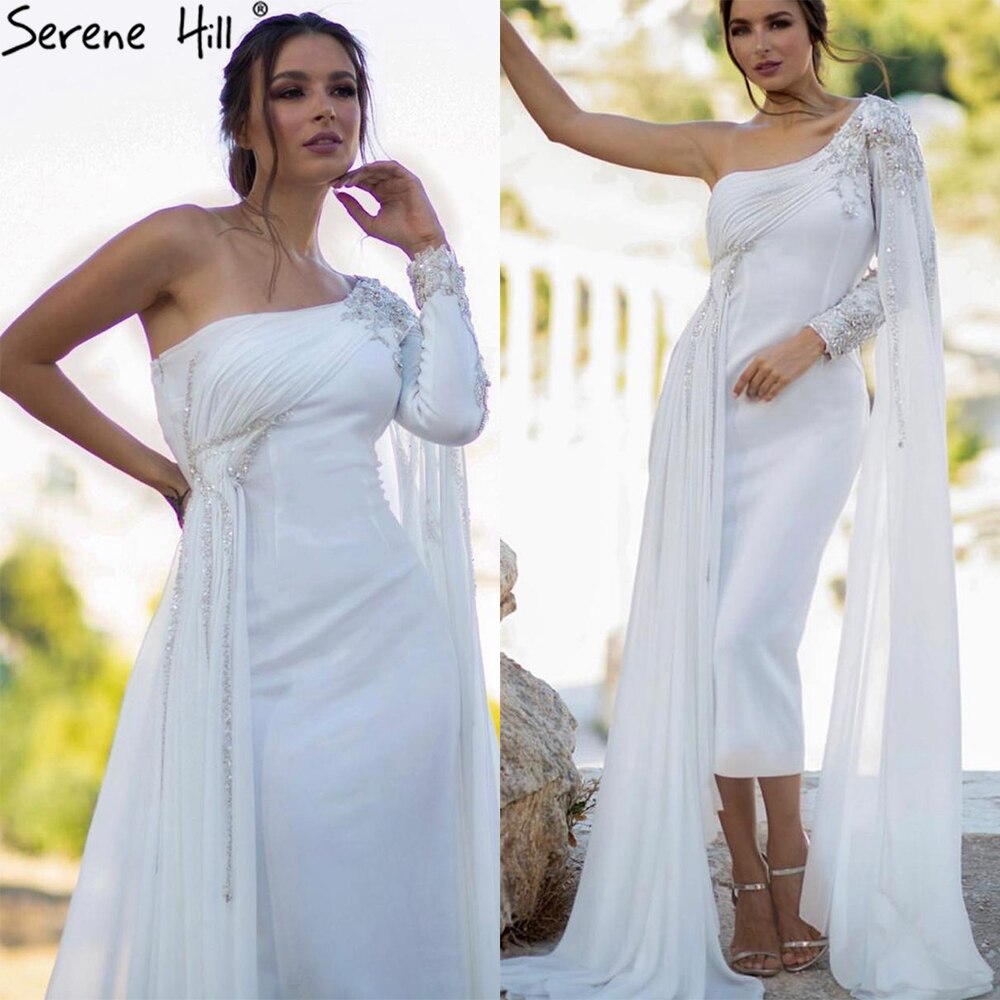 White Satin One Shoulder Evening Dresses Gowns 2025 Mermaid Elegant Sexy For Women Party LA70711