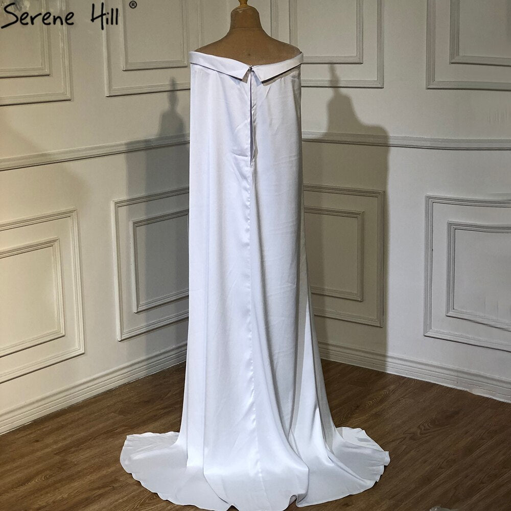 White Satin Overskirt Evening Dresses Gowns 2025 Elegant Mermaid Beaded For Women Party LA70680