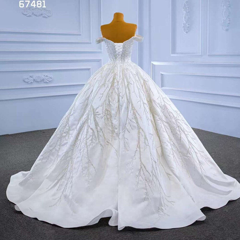 White Sexy Off Shoulder Luxury Beaded Lace Up Bride Gowns Wedding Dress 2025 High End Custom Made HM67481
