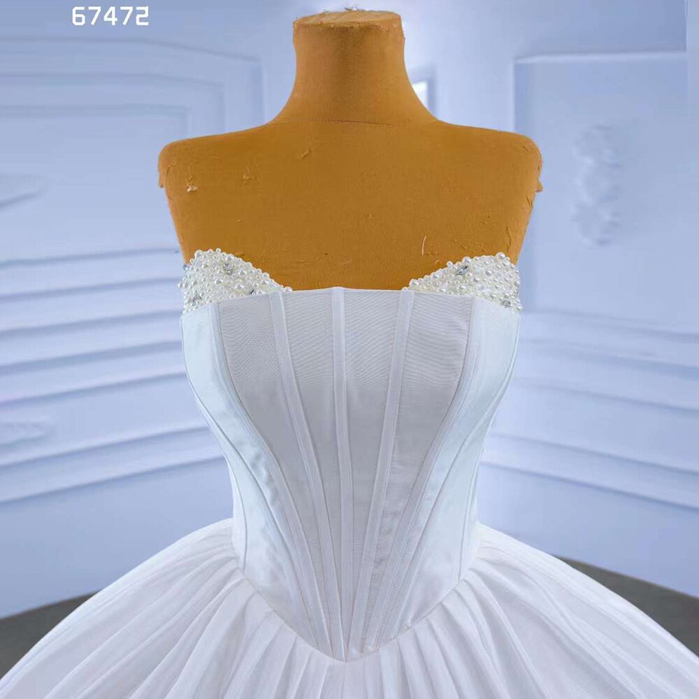 White Sexy Strapless Lace Up Luxury Beaded Pearls Bride Gowns Wedding Dress 2025 High End Custom Made HM67472