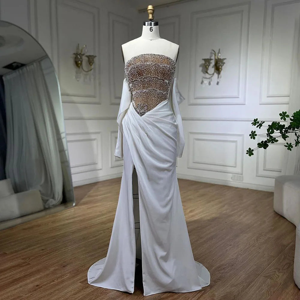 Luxus Dubai Meerjungfrau Weißes Abendkleid Sexy Scalloped LA72293