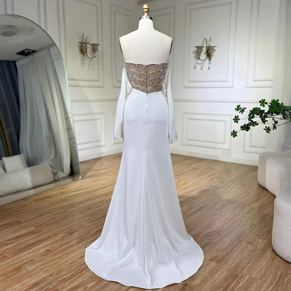 Luxus Dubai Meerjungfrau Weißes Abendkleid Sexy Scalloped LA72293