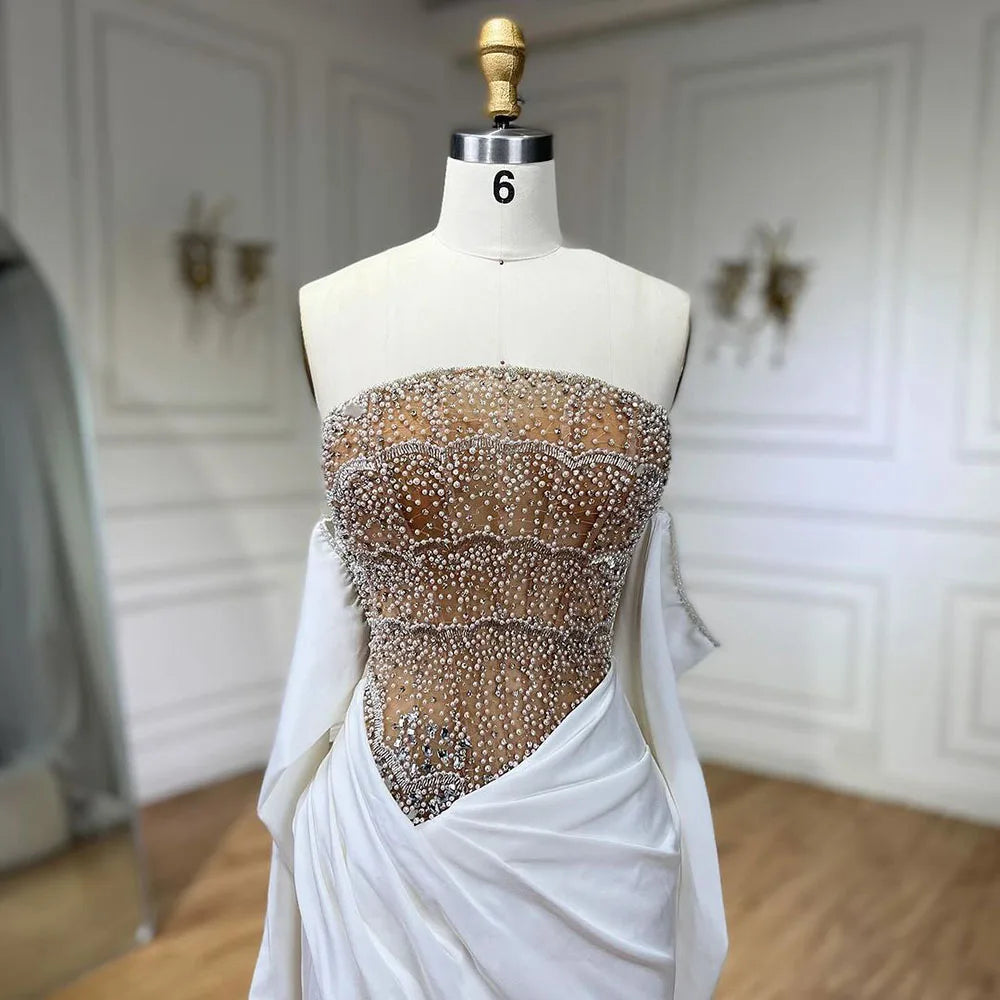 Luxus Dubai Meerjungfrau Weißes Abendkleid Sexy Scalloped LA72293