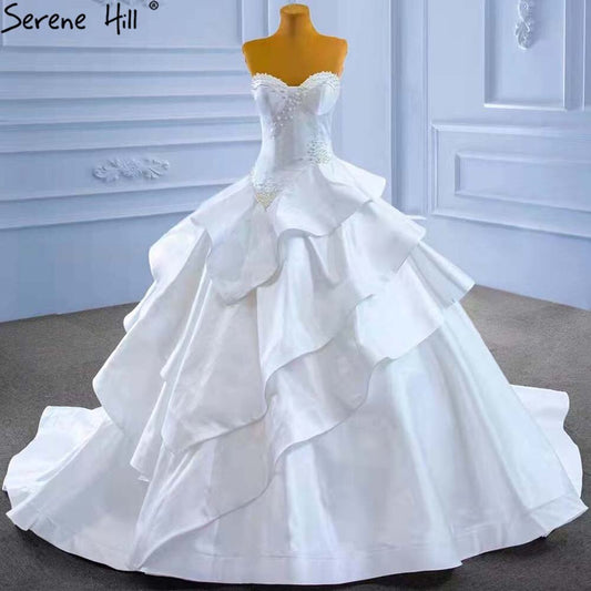 Vestidos de novia blancos con escote corazón, sexys, con cuentas y perlas, con cordones, HM67317, hechos a medida.