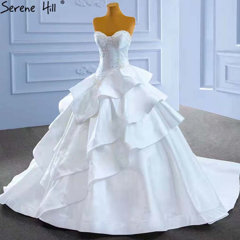 White Sweetheart Sexy Wedding Dresses 2025 Beaded Pearls Lace Up Bride Gowns HM67317 Custom Made