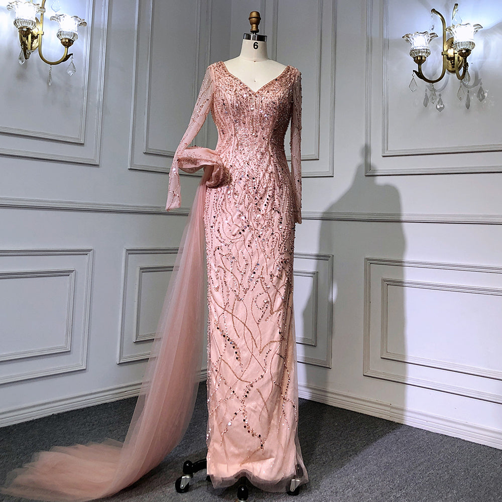 Wine Red Elegant Mermaid Evening Dresses Gowns 2025 Luxury Beaded Overskirt For Women Party LA71642