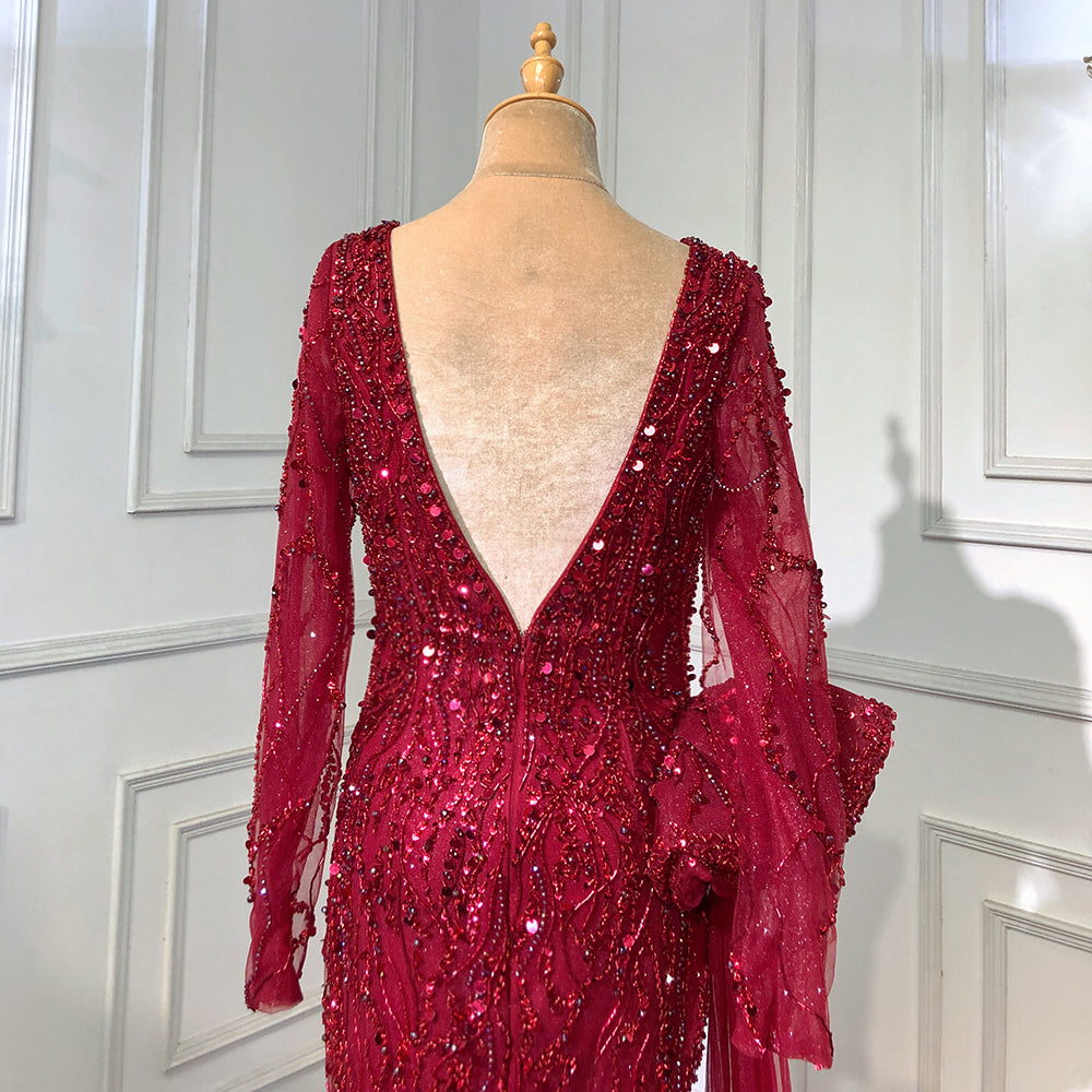 Wine Red Elegant Mermaid Evening Dresses Gowns 2025 Luxury Beaded Overskirt For Women Party LA71642