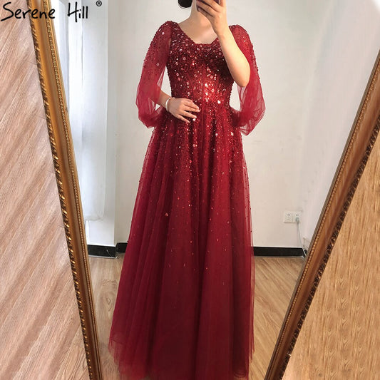 Vestido de noche de lujo color vino tinto, en oferta, sin devoluciones ni reembolsos, corte en A, con cuentas, sexy, para mujer, vestido de fiesta LA70855