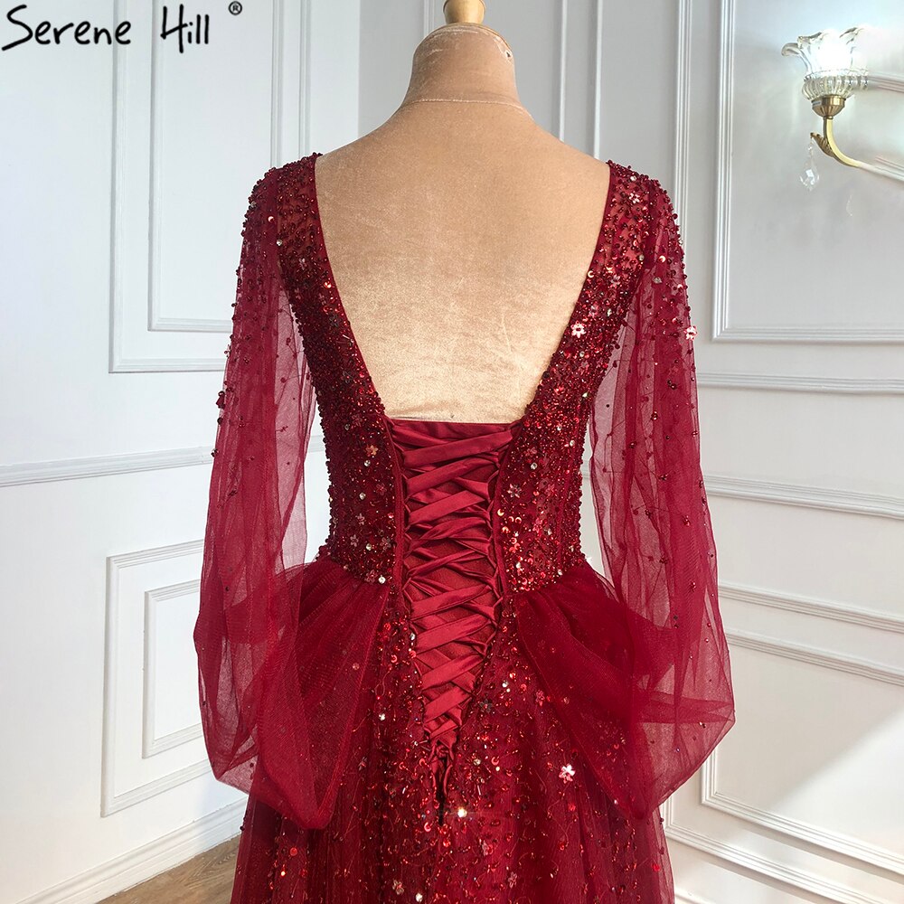 Vestido de noche de lujo color vino tinto, en oferta, sin devoluciones ni reembolsos, corte en A, con cuentas, sexy, para mujer, vestido de fiesta LA70855