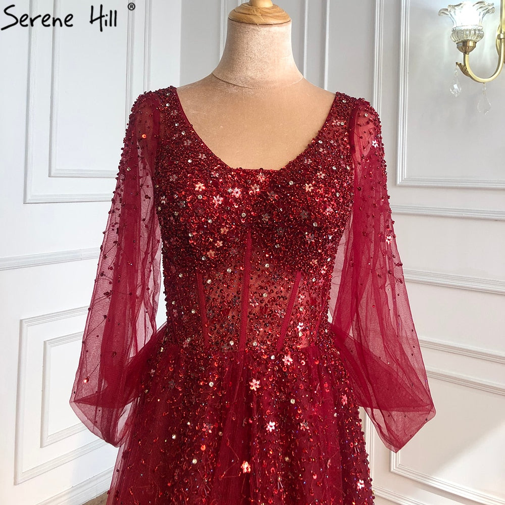 Vestido de noche de lujo color vino tinto, en oferta, sin devoluciones ni reembolsos, corte en A, con cuentas, sexy, para mujer, vestido de fiesta LA70855