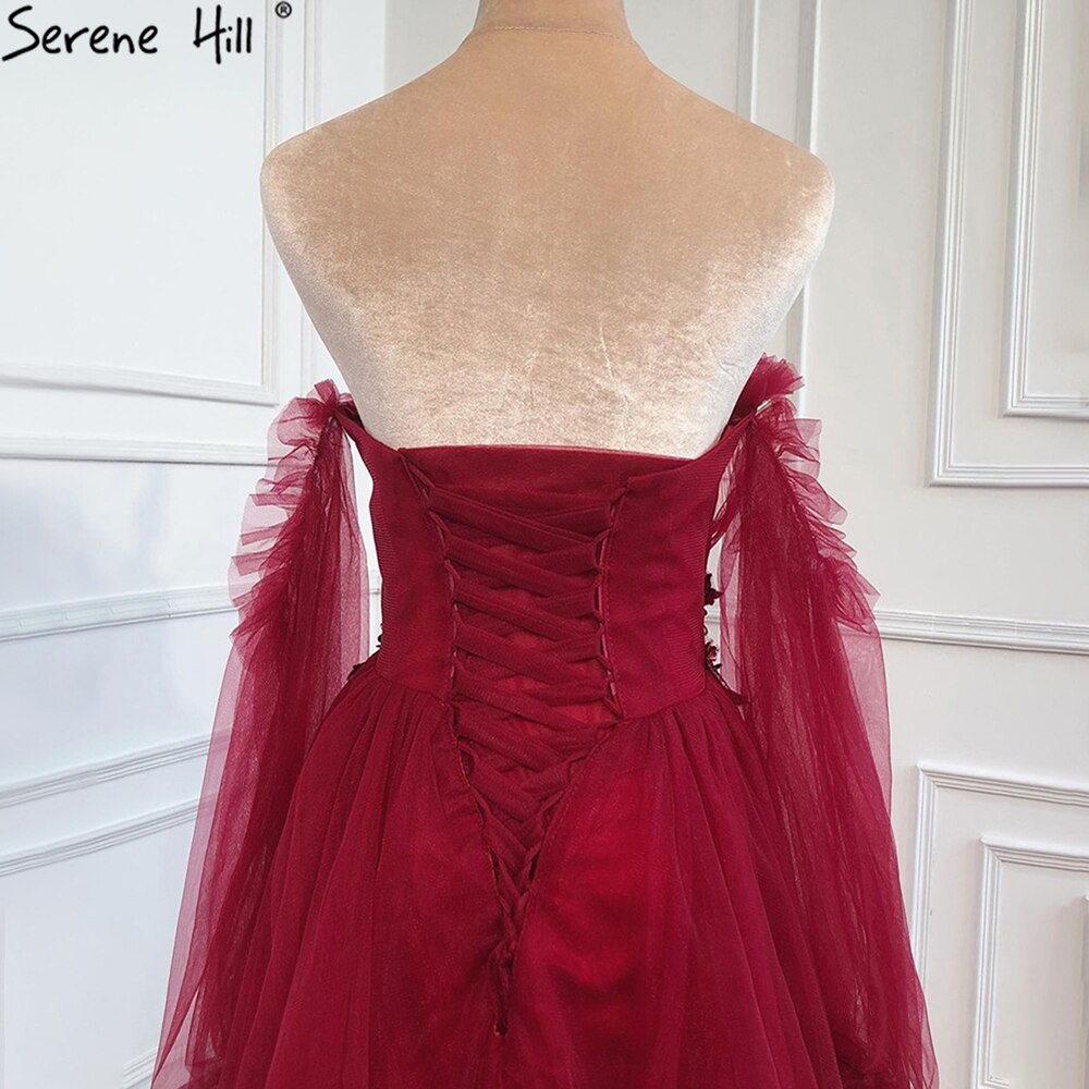 Wine Red Simple Sexy Evening Dresses Gowns 2025 Long Puff Sleeves Lace Up For Women Party Dress HA2443
