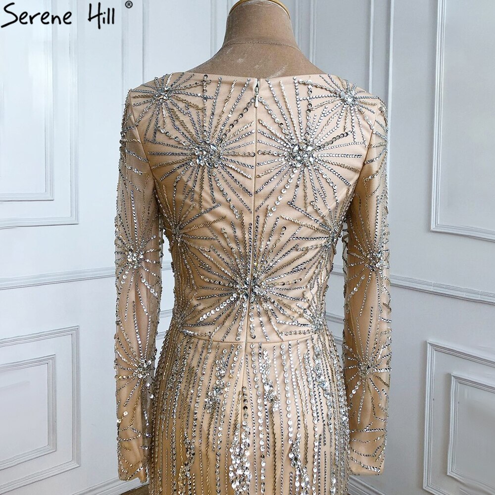 Muslimischen Champagner Elegante Abendkleider Kleider 2025 Meerjungfrau Luxus Perlen Für Frau Hochzeit Party LA71191