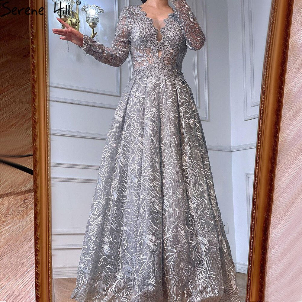 Muslimische Luxus Rosa Abendkleider Kleider 2025 Perlen Spitze A-Linie Für Frau Hochzeit Party LA71029