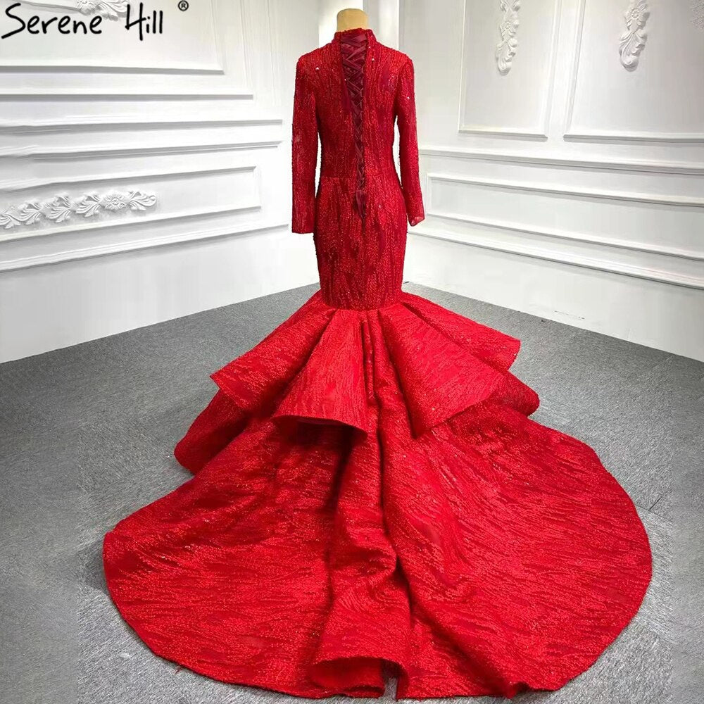 Serenr Hill Muslimischen Red Mermaid Vintage Brautkleider 2025 Elegante Lace Up Brautkleider HM66614M Nach Maß