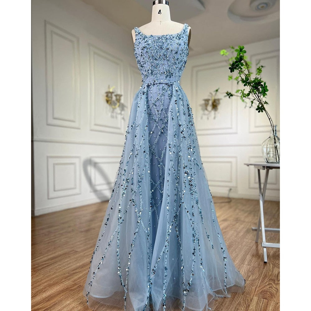 Vestido de noche de lujo con escote sirena, sin mangas y cuentas rojas LA70765