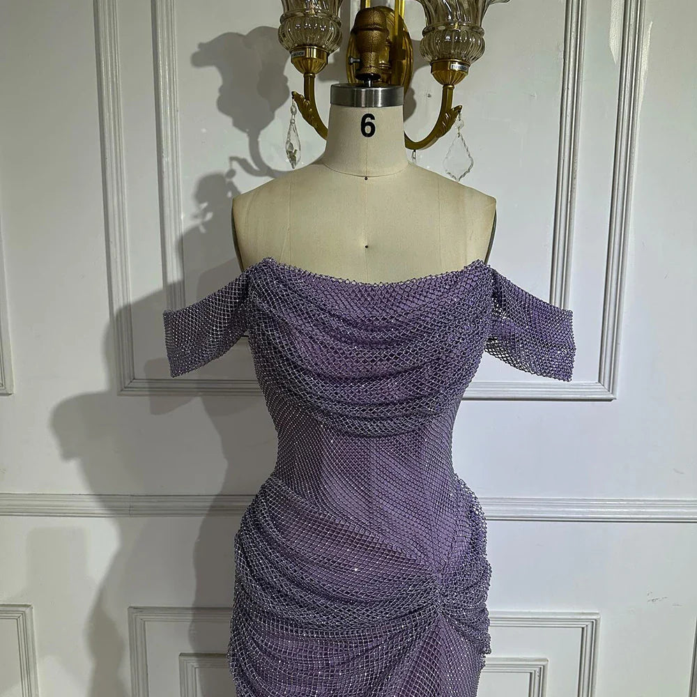 Elegantes vestidos de noche morados con tul sin mangas para ocasiones formales 2025 LA72790