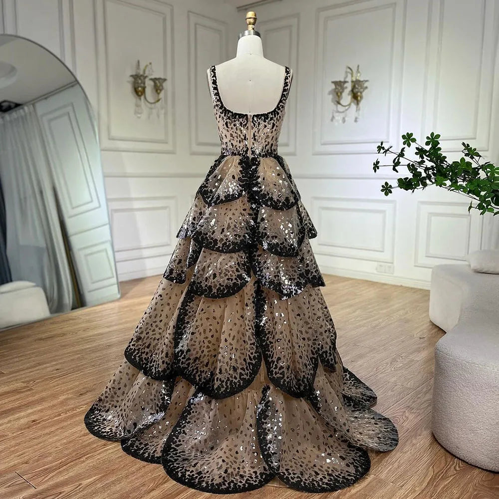 Luxus-Designer-Ballkleid mit glitzernden Pailletten und gestuften Rüschen LA72505