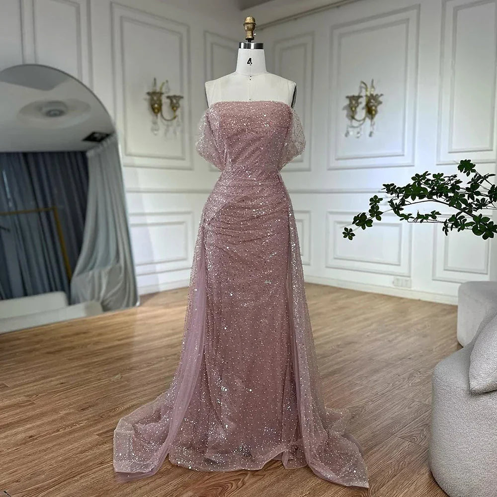 Vestido de noche árabe con cuentas, elegante, color rosa, estilo sirena saudí, para ocasiones formales, LA72204A, 2025