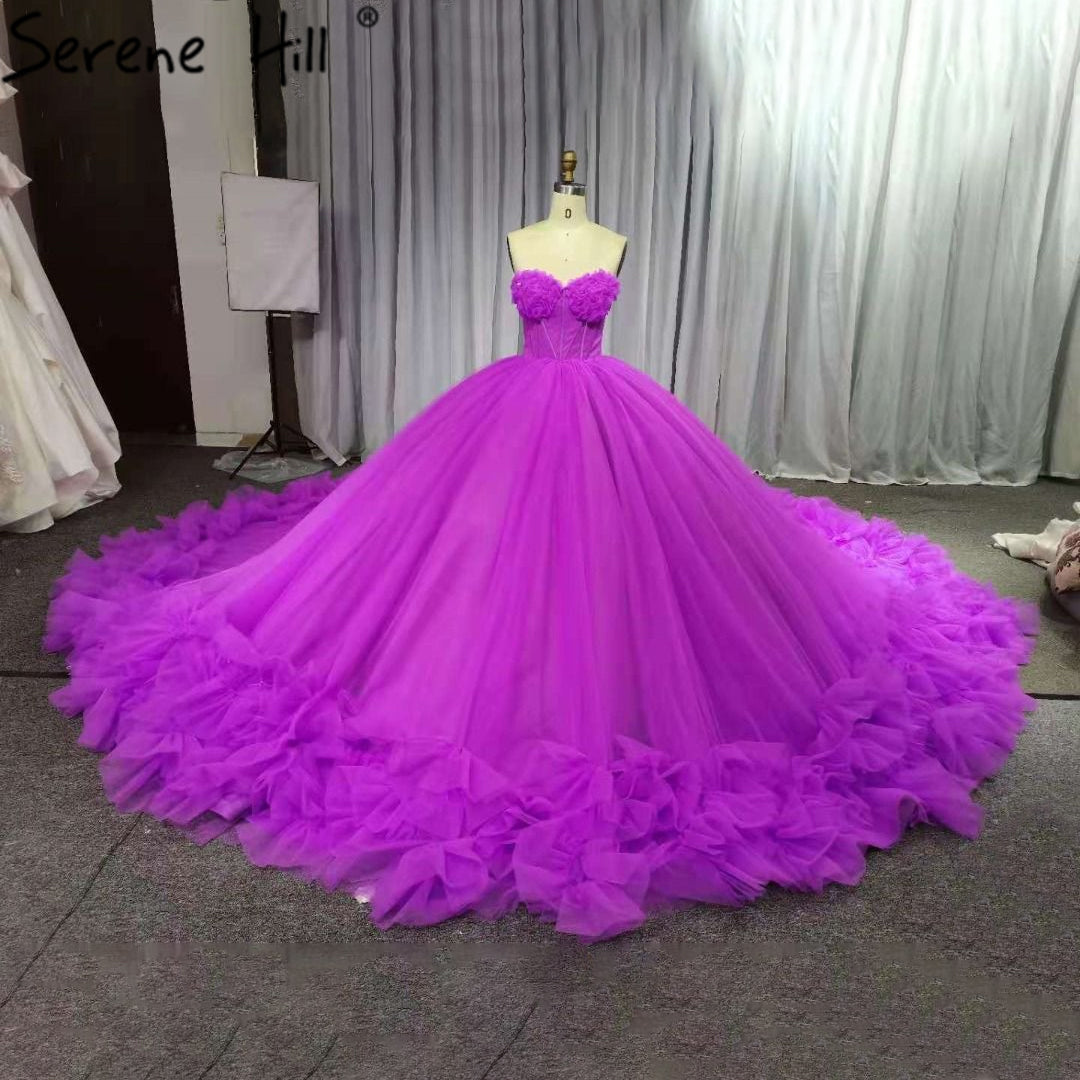 Vestidos de novia de tul sexys sin mangas, vestidos de lujo sin tirantes, fucsia, hinchados, HA2486, 2025