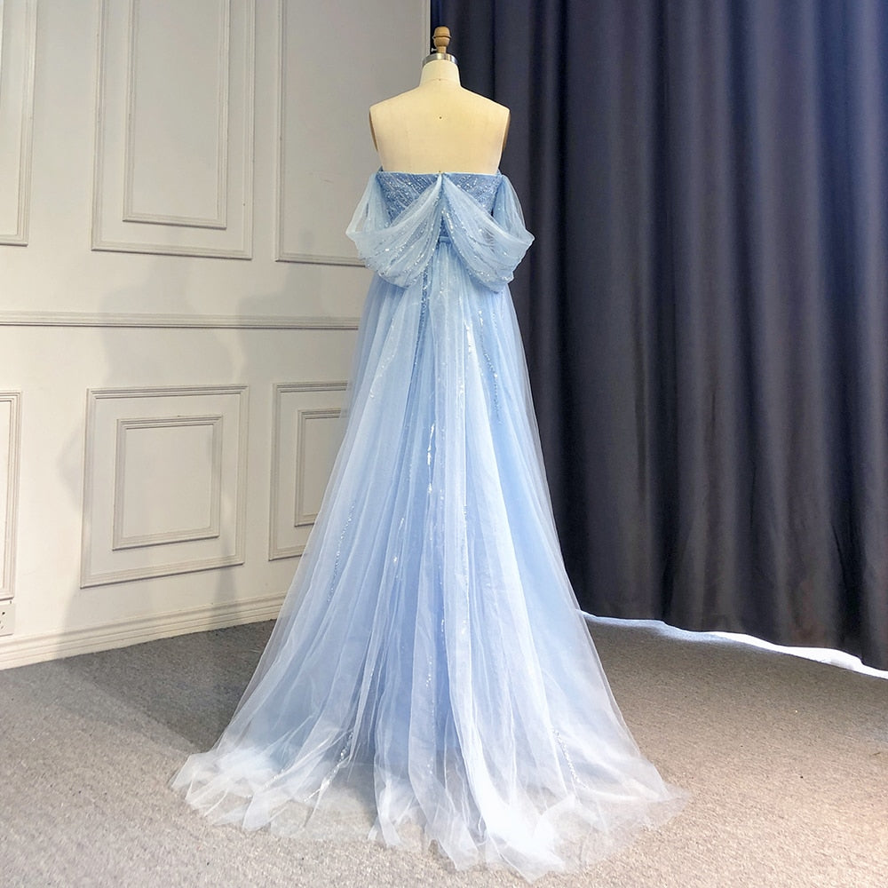 Vestido de noche azul de corte sirena con abertura alta, elegante, de lujo, con cuentas, para mujer, fiesta, LA71595