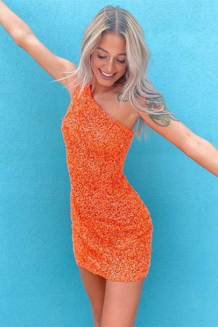 One Shoulder Green Tight Homecoming Dress SYH17
