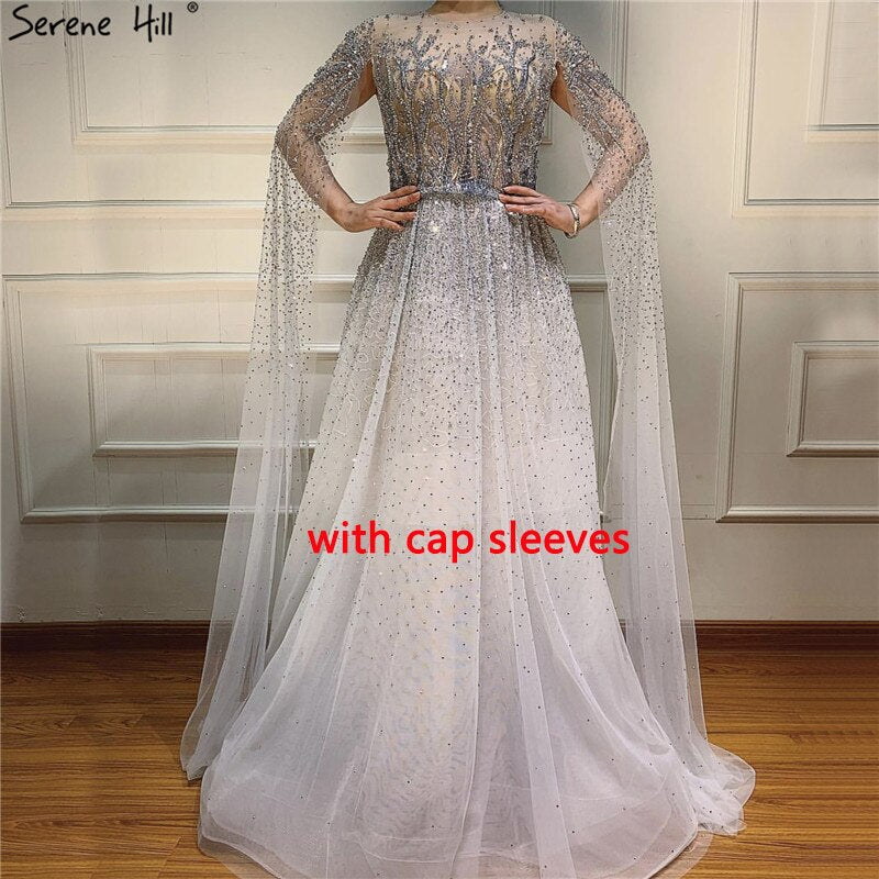 Vestidos de noche de lujo con cuello en A, mangas largas y apliques de cuentas, corte A, sexys, de Cerene Hill (LA60869)