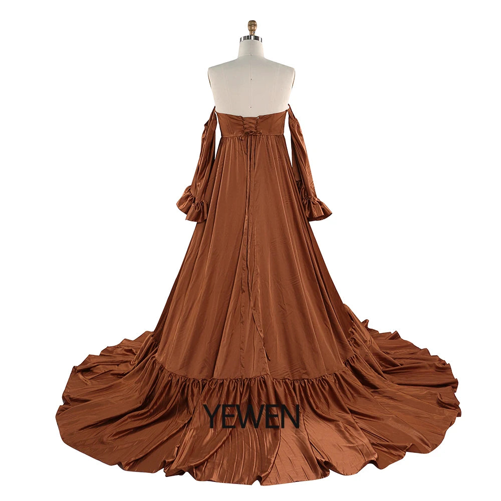 Soft Satin Long Shoulderless Pregnancy Woman Baby Shower Maternity Dresses Photoshoot Gown SY220701