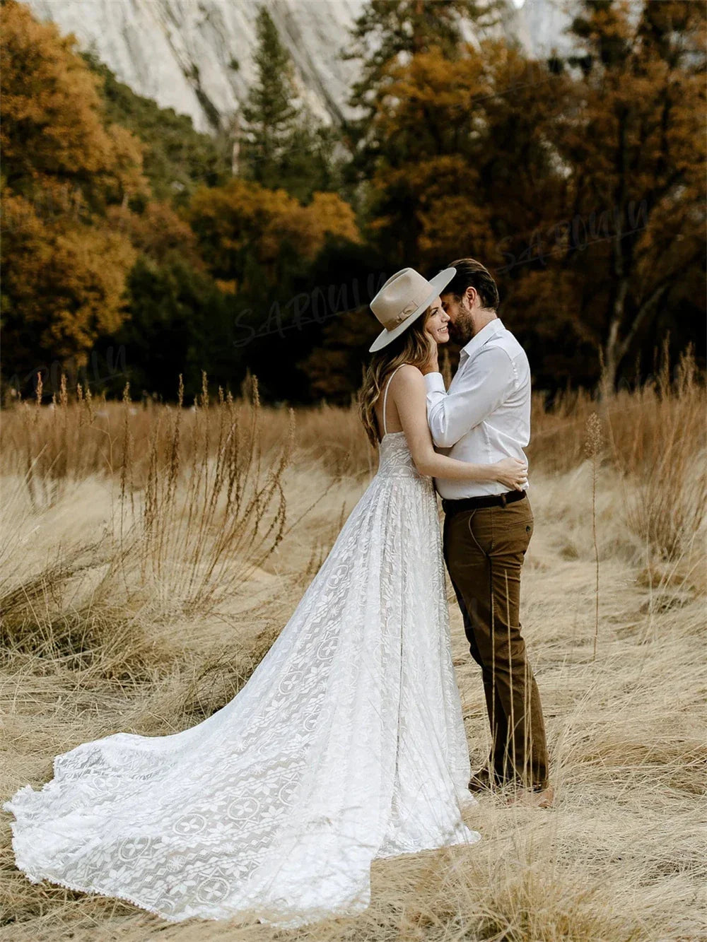 Straps Bohemian Wedding Dresses For Women Sleeveless V Neck A Line Beach Bride Dresses Romantic Boho Bridal Gown-payinti