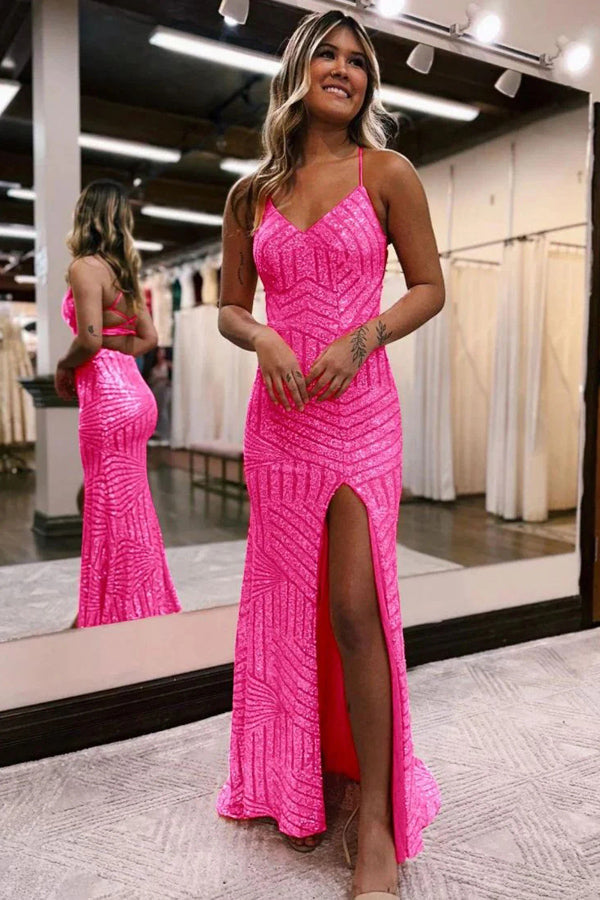 Sparkly Sequin Orange Long Glitter Prom Dress With Split PSK443