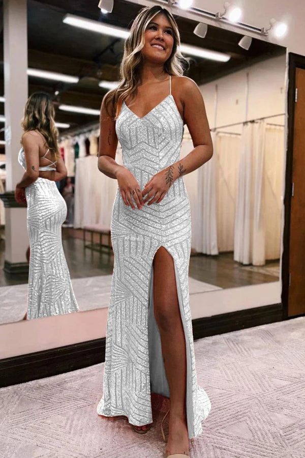 Sparkly Sequin Orange Long Glitter Prom Dress With Split PSK443