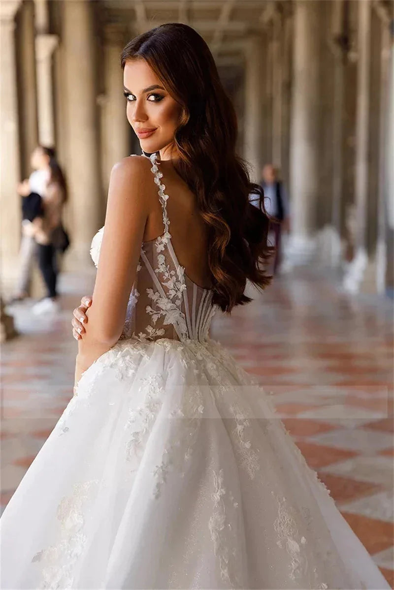 Square Neck Sexy Off Shoulder Sleeveless Fluffy Princess Style Mopping Wedding Dresses Sweetheart A-Line White Bridal Gowns 2023-payinti