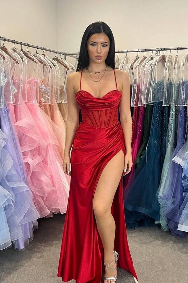 Strapless Beaded Mermaid Hunter Green Prom Dress with Slit