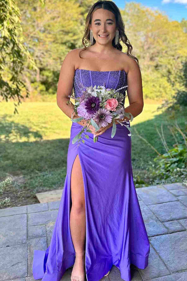 Strapless White Mermaid Long Prom Dresses With Beading PSK574