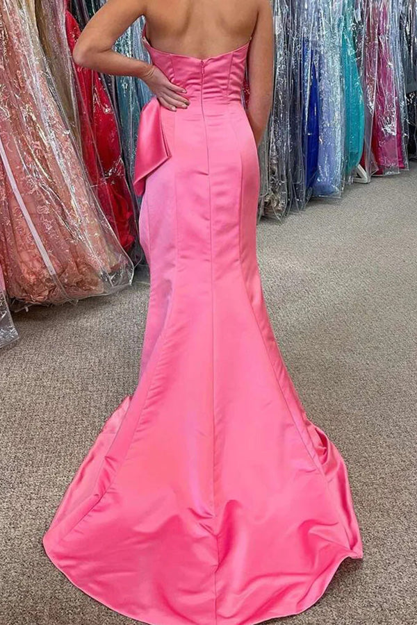 Robe de bal longue fourreau rose vif avec nœud et cœur PSK540