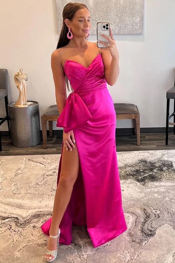 Robe de bal longue fourreau rose vif avec nœud et cœur PSK540