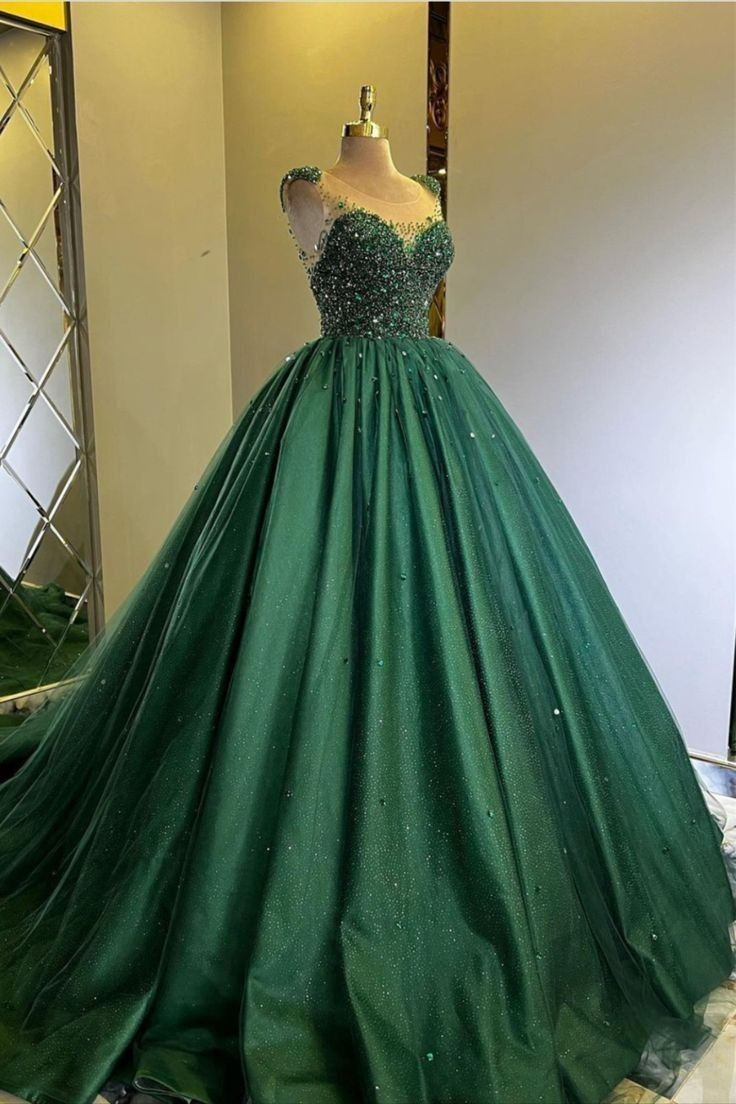 Impresionante vestido de princesa de tul verde para quinceañeras Y5405