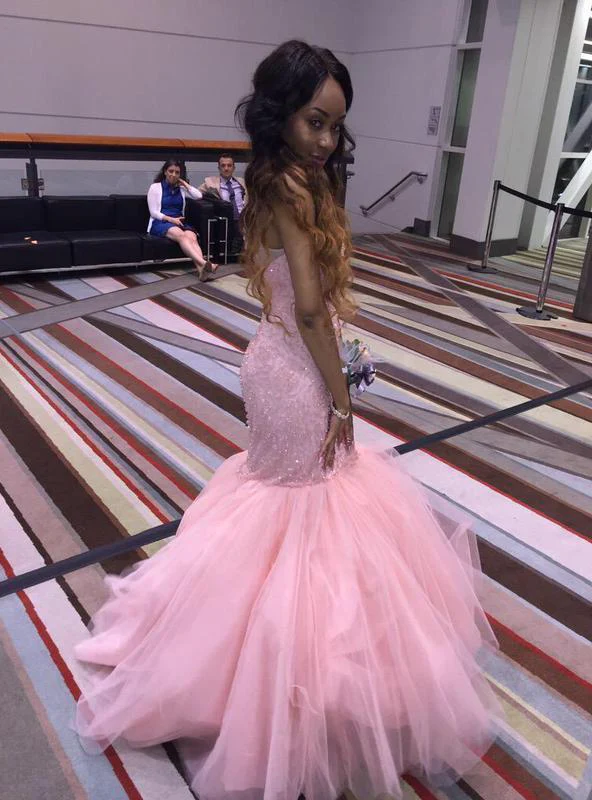 Elegante Meerjungfrau/Trompete Rosa Ärmelloses Tüll Abendkleid Y1094