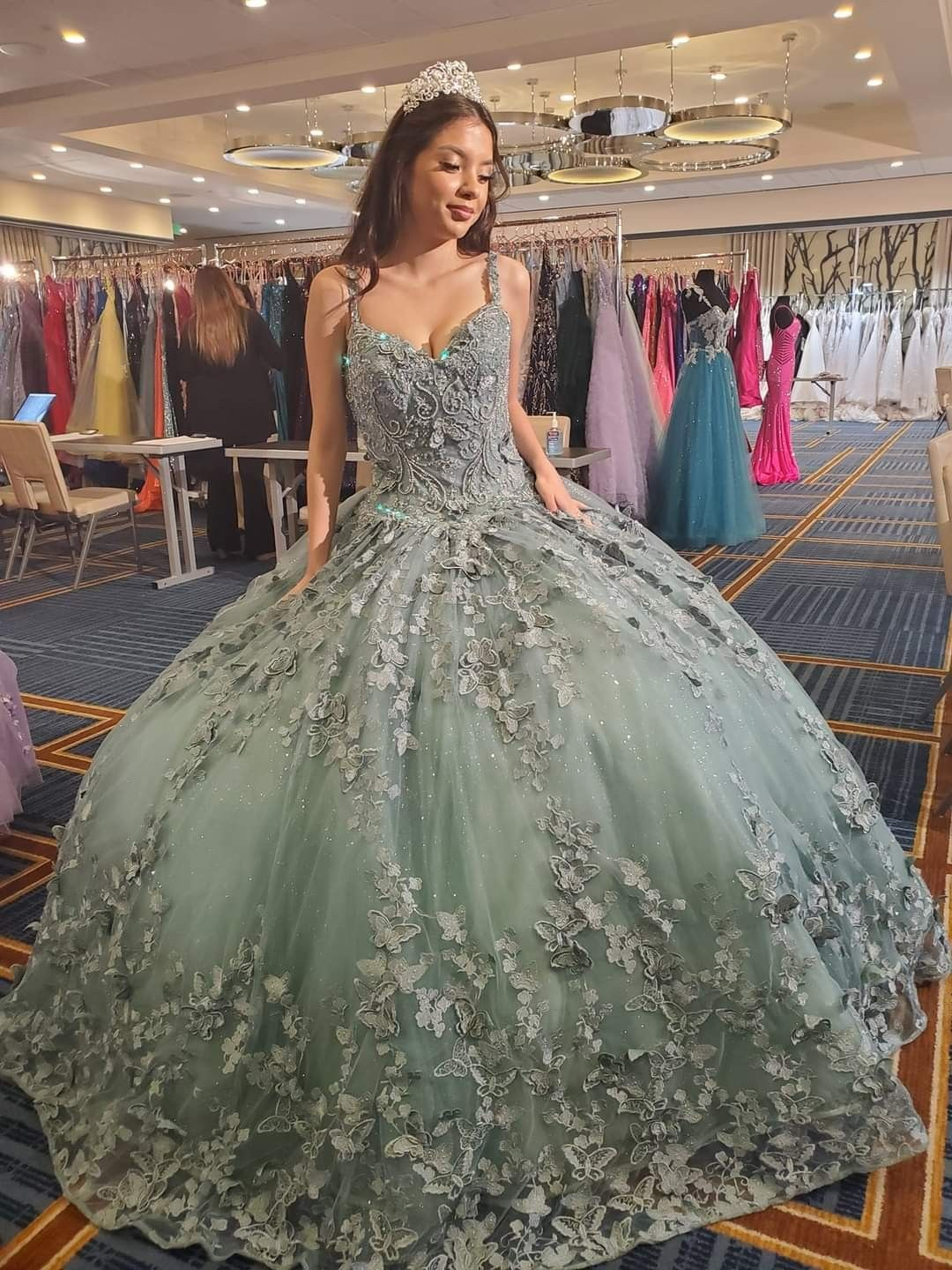Vestido de fiesta glamuroso con apliques de mariposas, vestido de quinceañera, vestido de princesa Y2361