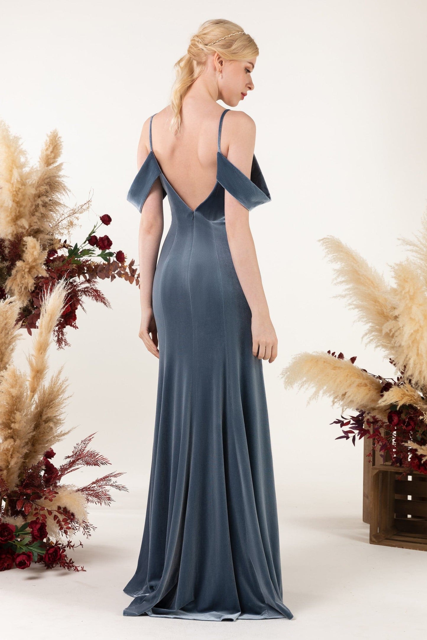 Sweep-Brush Train Velvet Bridesmaid Dress SCB7