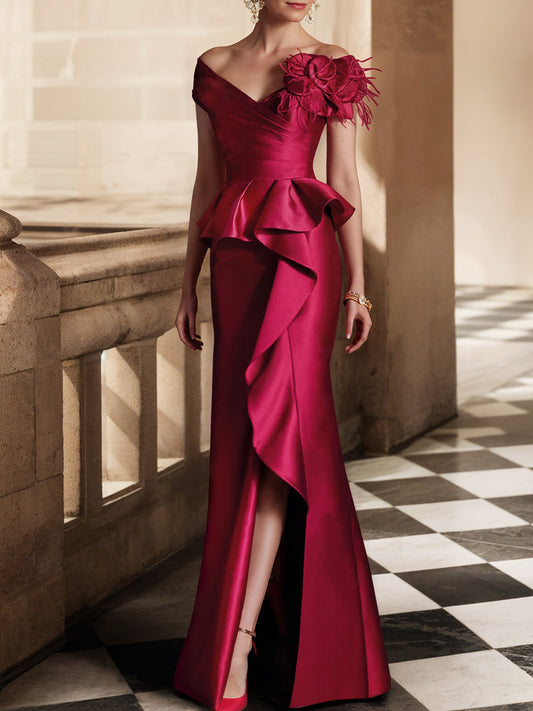 Trompeten-/Meerjungfrauen-Kleid mit schulterfreiem Ausschnitt und Schlitz an der Seite