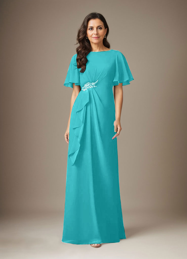 Dunkelmarineblaues Etuikleid aus Chiffon mit Perlen