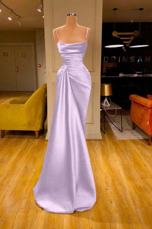 Vestido de fiesta largo de sirena plisado con tirantes finos color burdeos 6868