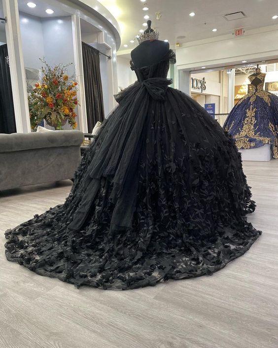 Vestido negro de quinceañera, vestido de fiesta negro, vestido de quinceañera Y1447