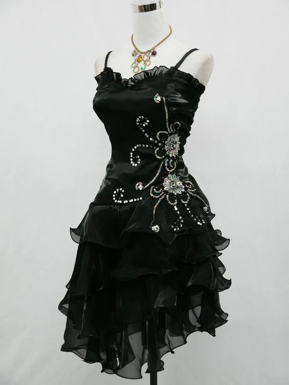 Vestido de cóctel sexy de gasa negra con cuentas, vestido de fiesta Y7729