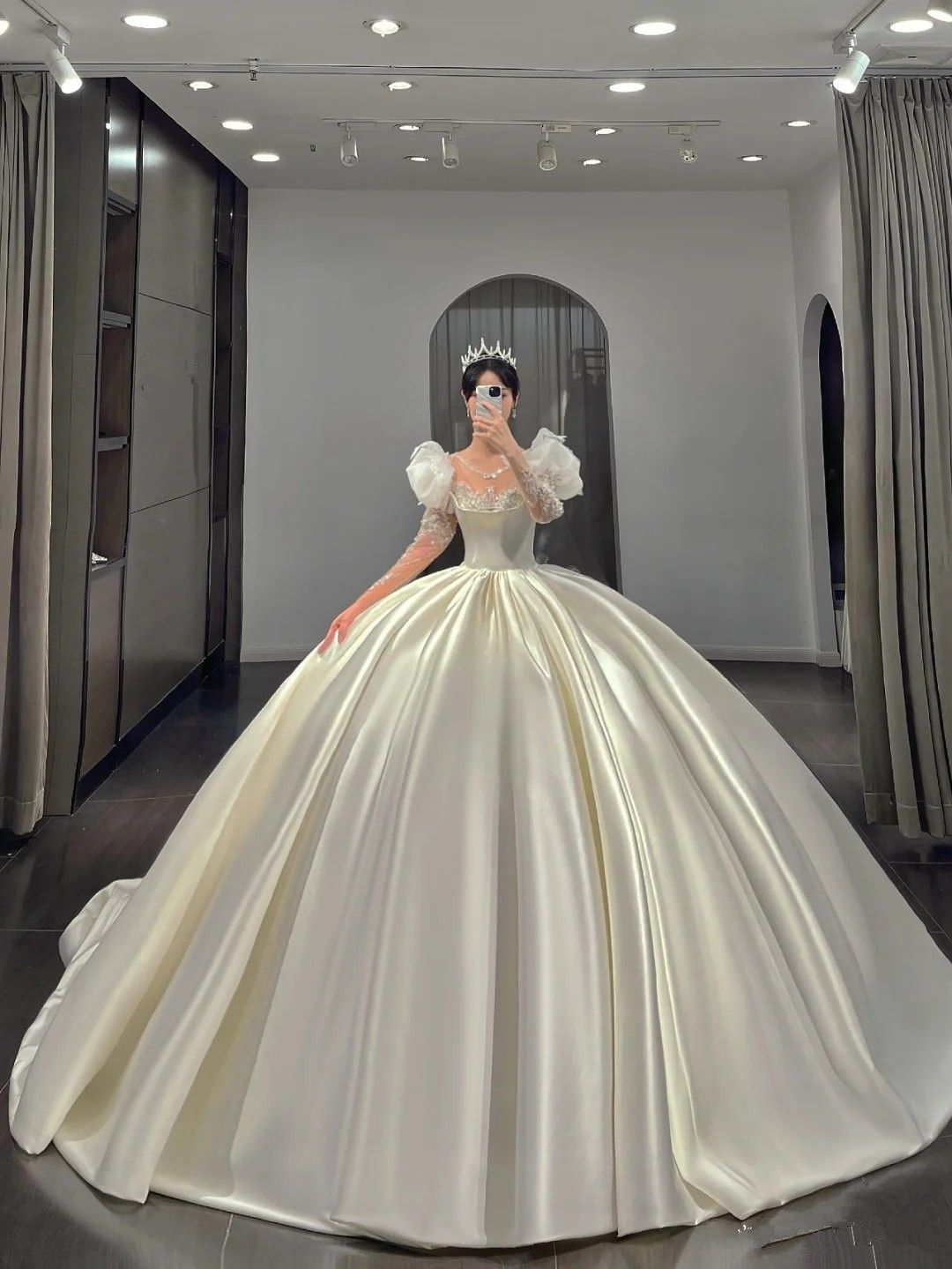 Vestido de novia de satén de corte A, vestido de novia de satén blanco retro Y2290