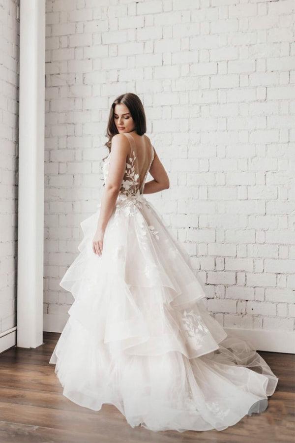 V Neck Ball Gown Wedding Dresses Layered Skirt Wedding Dress WD345